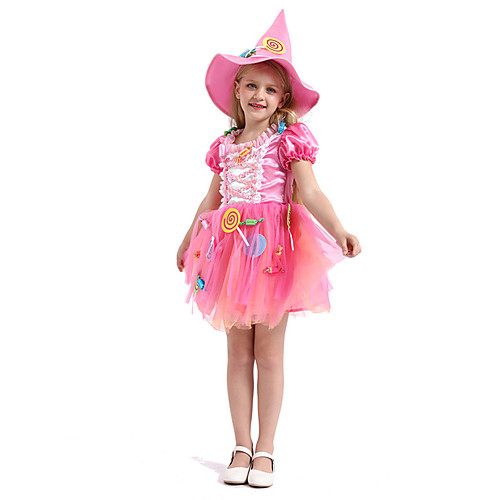 

Witch Dress Masquerade Girls' Movie Cosplay Vacation Halloween Pink Dress Halloween Carnival Masquerade Polyester