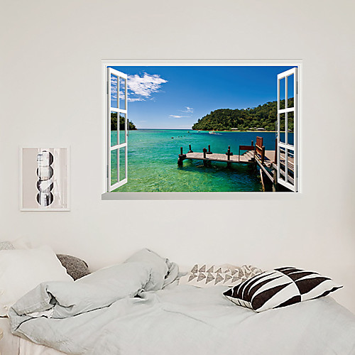 

3D False Window Sea View Dock Beach House Children's Room Background Decoration Can Be Removed Stickers