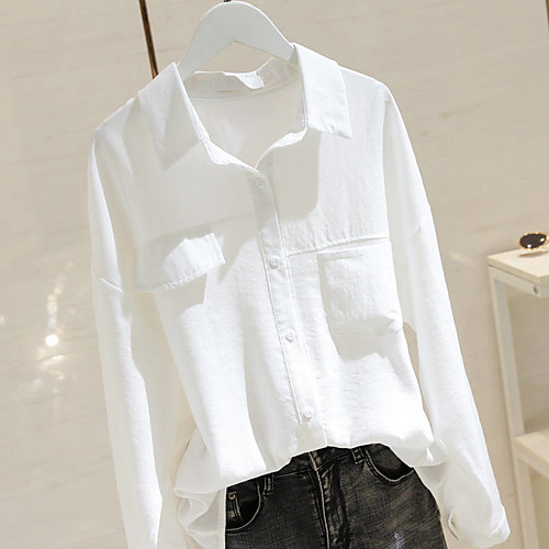 

Women's Plus Size Tops Blouse Shirt Solid Color Short Sleeve Button Down Collar Orange. Orange White Big Size L XL 2XL 3XL / Long Sleeve