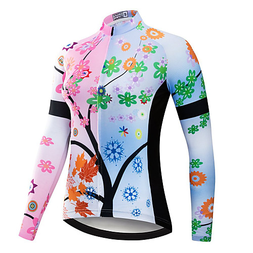 

21Grams Women's Long Sleeve Cycling Jersey Spandex BluePink Floral Botanical Bike Top Mountain Bike MTB Road Bike Cycling Sports Clothing Apparel / Stretchy / Athleisure