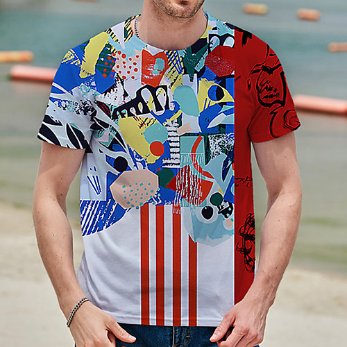 

Men's Tee T shirt Shirt 3D Print Graphic Prints Graffiti Print Short Sleeve Daily Tops Casual Designer Big and Tall Red