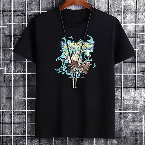 

Men's Unisex Tee T shirt Hot Stamping Cartoon Graphic Prints Plus Size Print Short Sleeve Casual Tops Cotton Basic Fashion Designer Big and Tall White Black Khaki