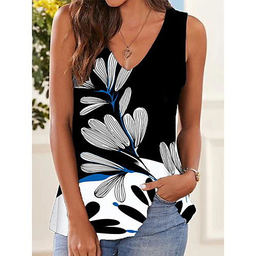 

Women's Floral Theme Tank Top Vest Graphic Color Block Print V Neck Basic Streetwear Tops Black