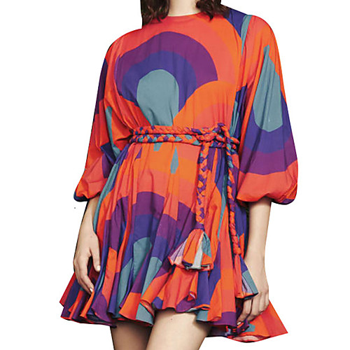 

Women's Swing Dress Short Mini Dress Blue Yellow Blushing Pink Wine Green Orange White Black Red Light Blue 3/4 Length Sleeve Print Summer Round Neck Casual 2021 S M L XL