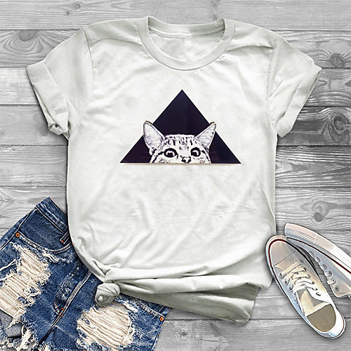 

Women's Plus Size Tops T shirt Cat Graphic Animal Print Short Sleeve Crewneck Basic Summer White Big Size XL XXL 3XL 4XL 5XL
