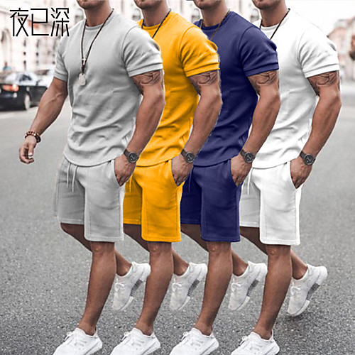

Men's Sporty Casual / Sporty Breathable Soft Daily Weekend Shorts Suit Pants Solid Color Short Sporty Drawstring White Blue Yellow Grey