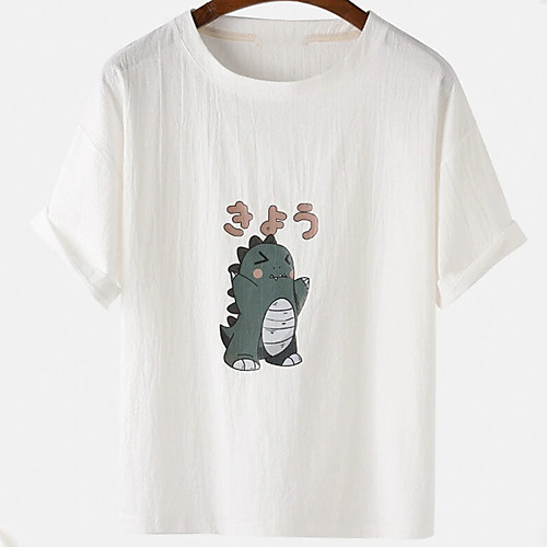 

Men's Unisex Tee T shirt Hot Stamping Graphic Prints Dinosaur Plus Size Print Short Sleeve Casual Tops Cotton Basic Designer Big and Tall White Khaki