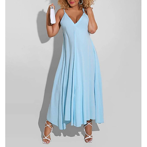 

Women's Strap Dress Maxi long Dress Light Blue Purple Yellow Sleeveless Solid Color Summer Casual 2021 S M L XL