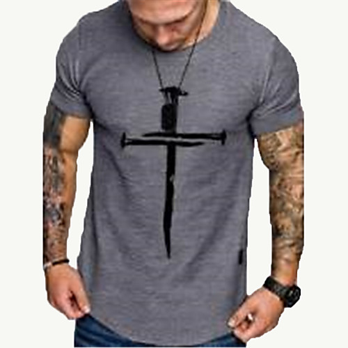 

Men's Unisex Tee T shirt Hot Stamping Graphic Prints Cross Plus Size Print Short Sleeve Casual Tops Cotton Basic Designer Big and Tall Khaki Gray