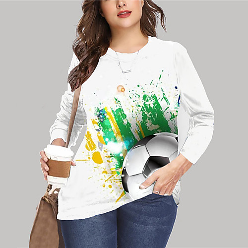 

Women's Plus Size Tops Pullover Sweatshirt Graphic Print Long Sleeve Crewneck Basic Green White Big Size XL XXL 3XL 4XL 5XL