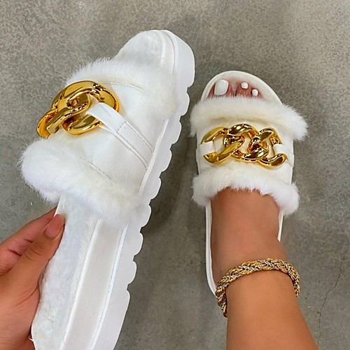 

Women's Sandals Flat Heel Round Toe PU Sequin Solid Colored Camel White Black