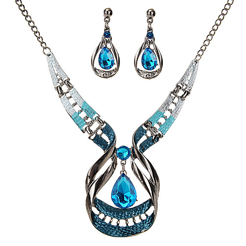 crystal jewelry set luxury water drop gemstone necklace and earring set