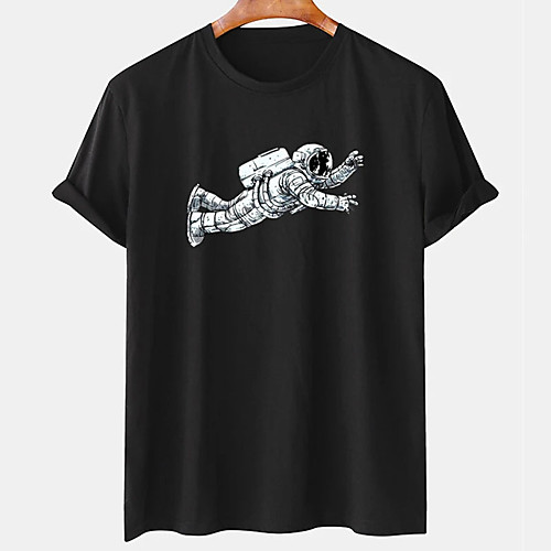 

Men's Unisex Tee T shirt Hot Stamping Graphic Prints Astronaut Plus Size Print Short Sleeve Casual Tops Cotton Basic Designer Big and Tall Black