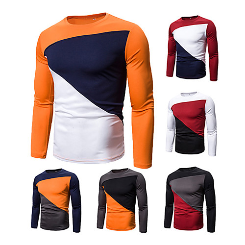 

Men's Tee T shirt Shirt Graphic Color Block Plus Size Long Sleeve Casual Tops Basic Designer Slim Fit Big and Tall Wine White Black