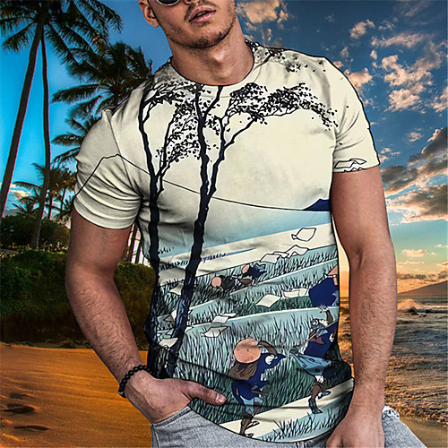 

Men's Tee T shirt 3D Print Graphic Scenery Plus Size Short Sleeve Casual Tops Basic Designer Slim Fit Big and Tall A B C