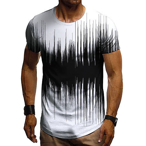 

Men's Tee T shirt Shirt 3D Print Graphic Linear Plus Size Short Sleeve Casual Tops Basic Designer Slim Fit Big and Tall Black / Red Black / White Black