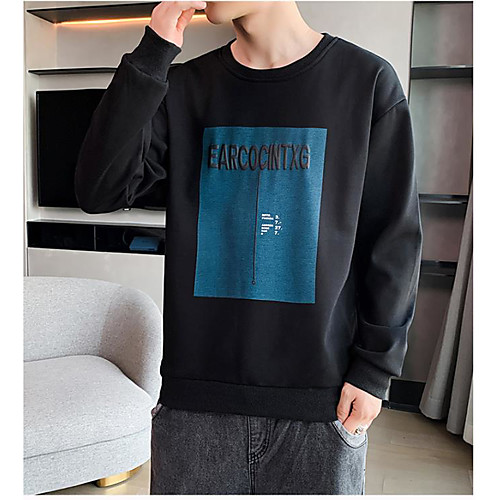 

Men's Pullover Sweatshirt Letter Round Neck Casual Hoodies Sweatshirts Long Sleeve Blue White Black