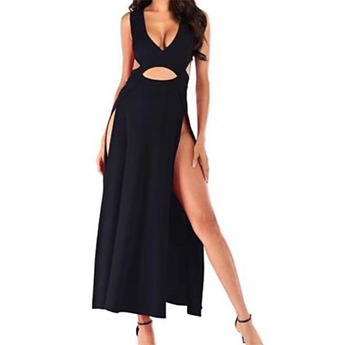 

Women's Sheath Dress Maxi long Dress Camel White Black Red Sleeveless Solid Color Split Summer V Neck 1920s Sexy Boho Party Club Beach 2021 S M L