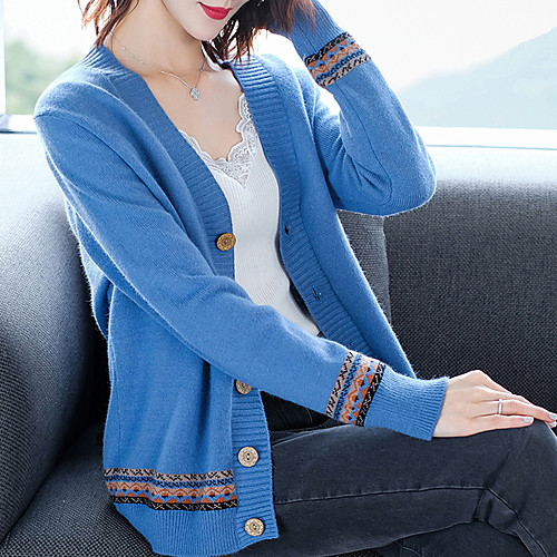 

Women's Solid Color Cardigan Long Sleeve Sweater Cardigans Others Blue Blushing Pink Green