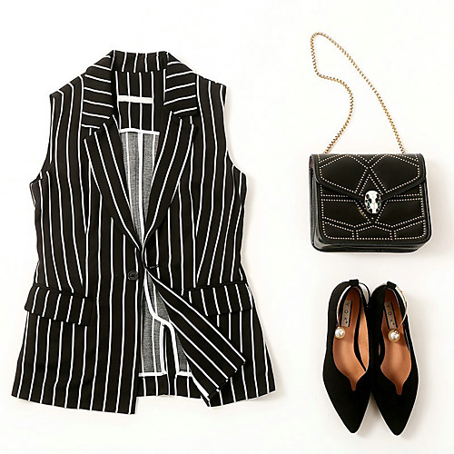

Women's Coat Casual / Daily Summer Regular Coat V Neck Regular Fit Casual Jacket Stripes Black