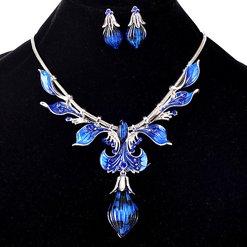 

jewelry set fashion exaggerated peacock leaf dripping oil necklace set