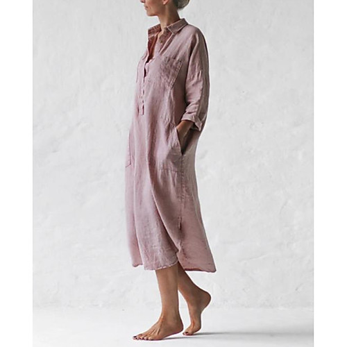 

Women's A Line Dress Maxi long Dress Light Blue Blushing Pink Long Sleeve Solid Color Spring Summer Casual / Daily Loose 2021 S M L XL XXL XXXL