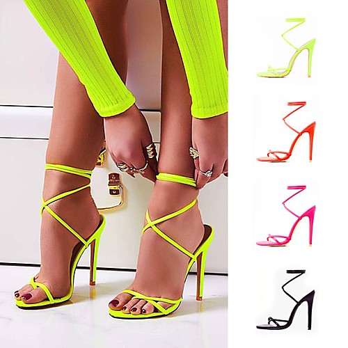 

Women's Sandals Lace up High Heel Round Toe PU Solid Colored Yellow Black Orange