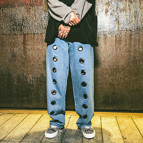 

Men's Stylish Sporty Casual / Sporty Streetwear Comfort Daily Sports Culottes Wide Leg Pants Jeans Trousers Pants Solid Color Full Length Wide Leg Pocket Hole Blue Black