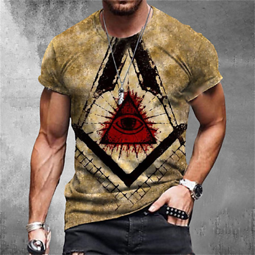 

Men's Tee T shirt 3D Print Graphic Eye Plus Size Short Sleeve Casual Tops Basic Designer Slim Fit Big and Tall Khaki