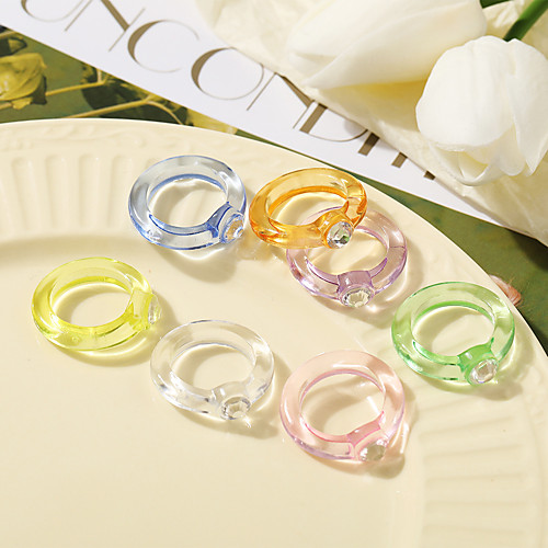 

Ring Transparent Blue Purple Yellow Resin Stylish Simple European 1pc 7