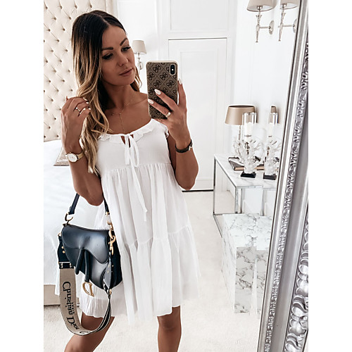 

Women's A Line Dress Knee Length Dress White Black Apricot Sleeveless Solid Color Spring Summer Casual / Daily 2021 S M L XL