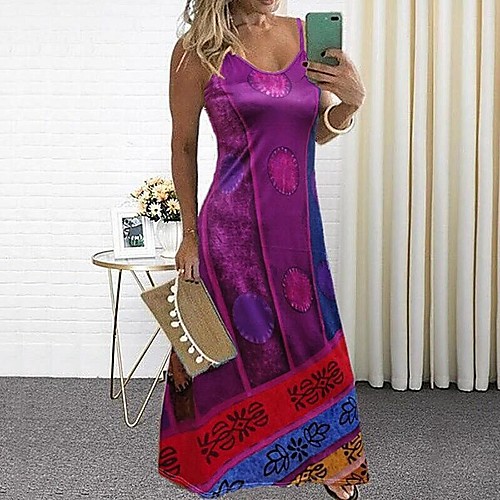 

Women's A Line Dress Maxi long Dress Purple Gray Green Orange Red Rose Red Sleeveless Pattern Summer Casual 2021 S M L XL XXL XXXL 4XL 5XL