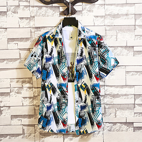 

Men's Shirt Other Prints Graphic Graphic Prints Plus Size Print Short Sleeve Casual Tops Chinoiserie Blue Brown / Summer