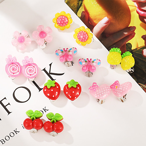 

Women's Girls' Ear Clips Fancy Fruit Stylish Simple Cartoon European Cute Resin Earrings Jewelry Rainbow color For Party Evening Street Gift Prom Festival