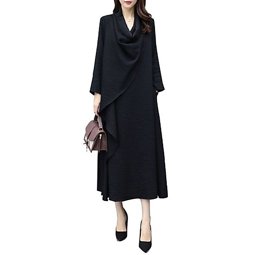 

Women's Loose Maxi long Dress Black Long Sleeve Solid Color Spring Casual Loose 2021 S M L XL XXL XXXL 4XL