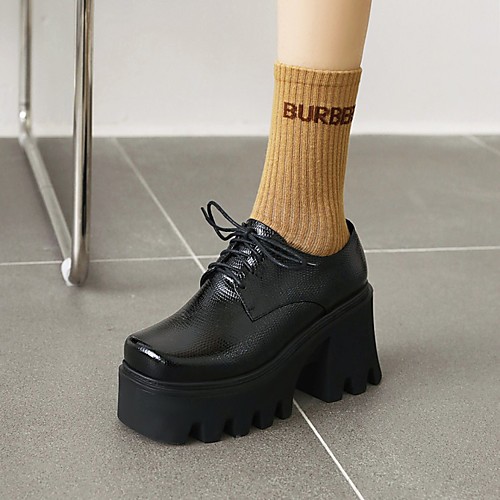 

Women's Oxfords Platform Block Heel Square Toe PU Synthetics Yellow Black Khaki