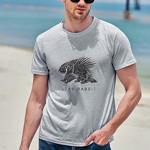 

Men's Tee T shirt Hot Stamping Graphic Prints Hedgehog Plus Size Print Short Sleeve Casual Tops Cotton Basic Designer Big and Tall White Gray