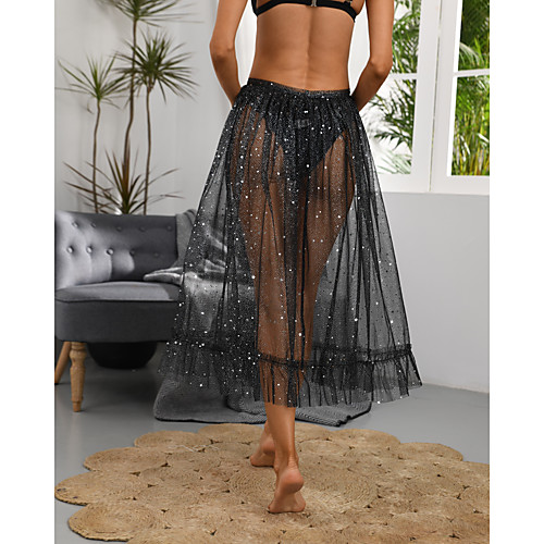 

Women's Holiday Beach Casual Streetwear Skirts Solid Colored Sequins See Through Split Black