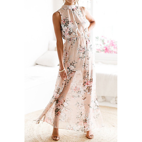 

Women's A Line Dress Maxi long Dress Blushing Pink Sleeveless Pattern Summer Casual 2021 S M L XL / Cotton / Cotton