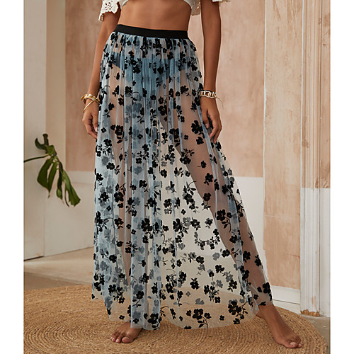 

Women's Holiday Beach Basic Casual Skirts Polka Dot Floral / Botanical Flower See Through Tulle White Black Camel