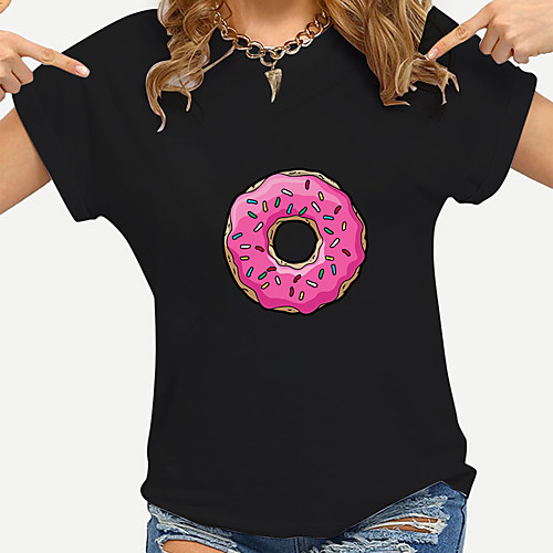

Women's Painting T shirt Graphic Print Round Neck Basic Tops Cotton Blushing Pink Khaki