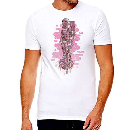 

Men's Unisex Tee T shirt Hot Stamping Graphic Prints Astronaut Plus Size Print Short Sleeve Casual Tops Cotton Basic Fashion Designer Big and Tall White