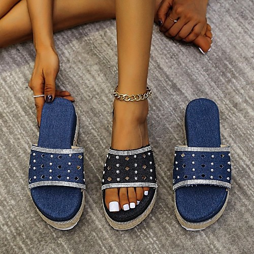 

Women's Sandals Espadrilles Platform Sandals Platform Round Toe PU Solid Colored Black Blue