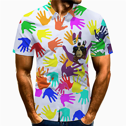 

Men's Shirt 3D Print Hand Plus Size 3D Print Button-Down Short Sleeve Casual Tops Casual Fashion Breathable Comfortable White / Sports