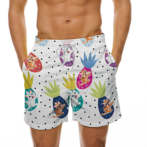 

Men's Casual Designer Quick Dry Breathable Beach Swimming Pool Bermuda shorts Board Shorts Pants Cat Graphic Prints Pineapple Short 3D Print Drawstring Elastic Waist White / Summer