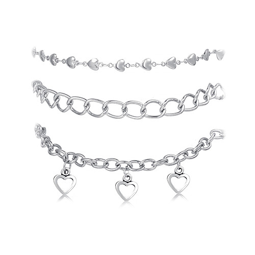 

Anklet Set Stylish Simple Tassel Unisex Body Jewelry For Street Holiday Drop Alloy Heart Silver 3 Pieces