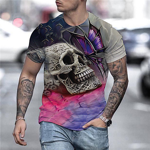 

Men's Unisex Tee T shirt Shirt 3D Print Graphic Prints Skull Print Short Sleeve Daily Tops Casual Designer Big and Tall Blushing Pink