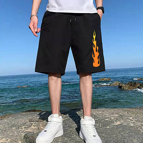 

Men's Shorts Sports Casual Daily Shorts Pants Pattern Flame Short Drawstring Pocket Print Black