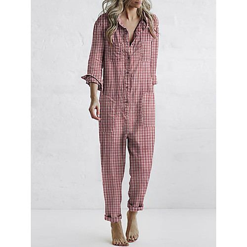 

Women's Casual 2021 Blushing Pink Jumpsuit Plaid / Check Solid Color