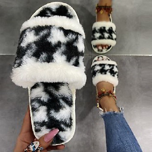 

Women's Slippers & Flip-Flops Flat Heel Round Toe PU Color Block Black Pink Brown